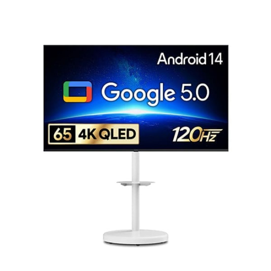 [더함] 스마트 구글 5.0 OS 안드로이드 14 QLED TV 65인치 + 이동형스탠드